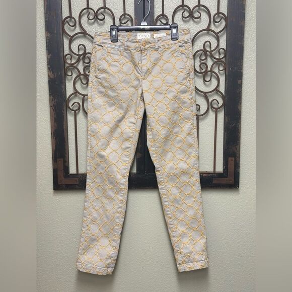 Anthropologie Chino khaki & gold embroidered relaxed pants - Picture 5 of 9
